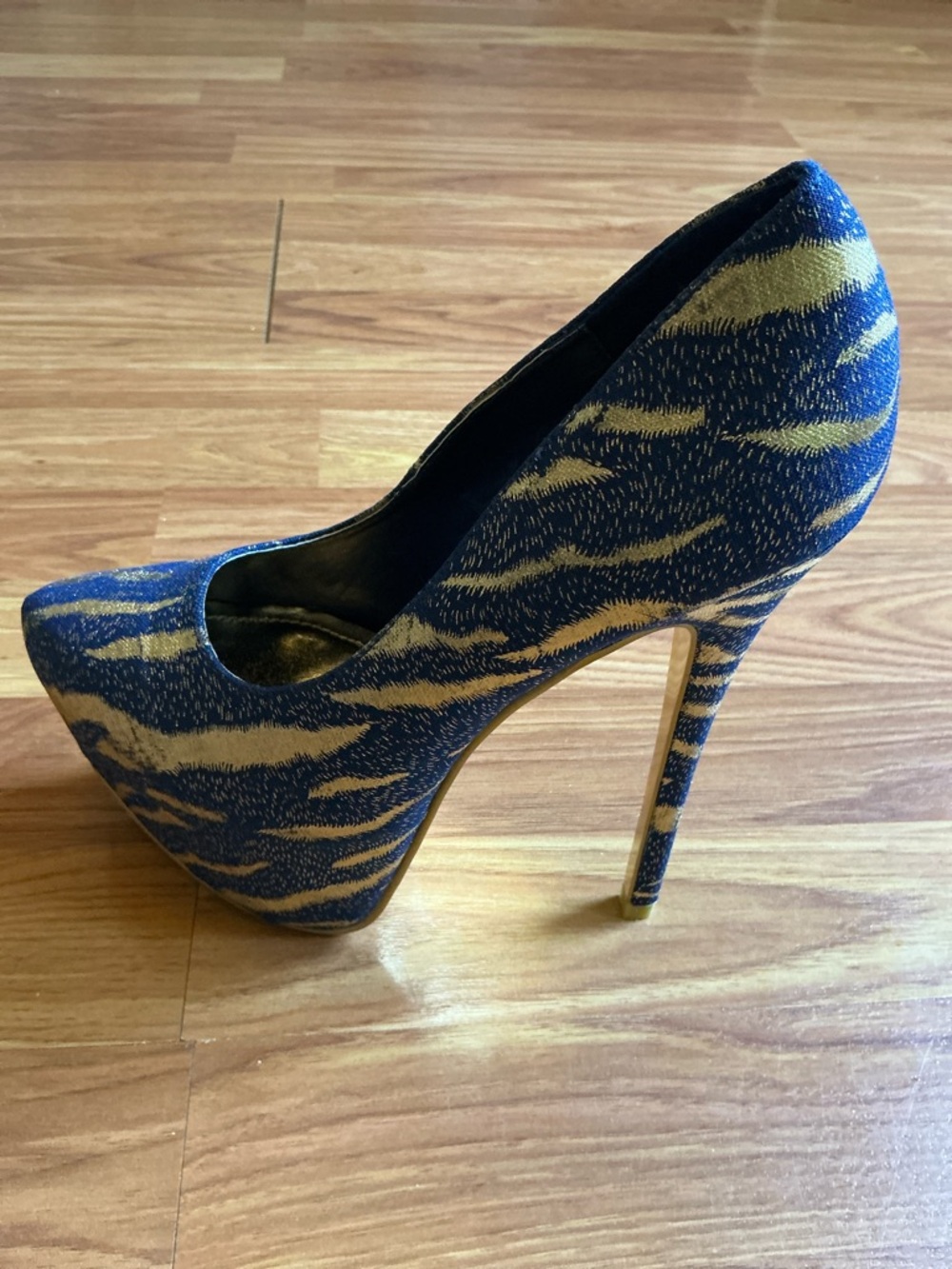 Alba Blue and Gold Zebra-Print Platform Pump - Women's High Heel